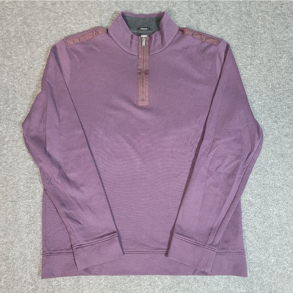 BOSS Hugo Boss 1/4 Zip Pullover Men Medium Plum Mock Neck Sweater Regular Fit